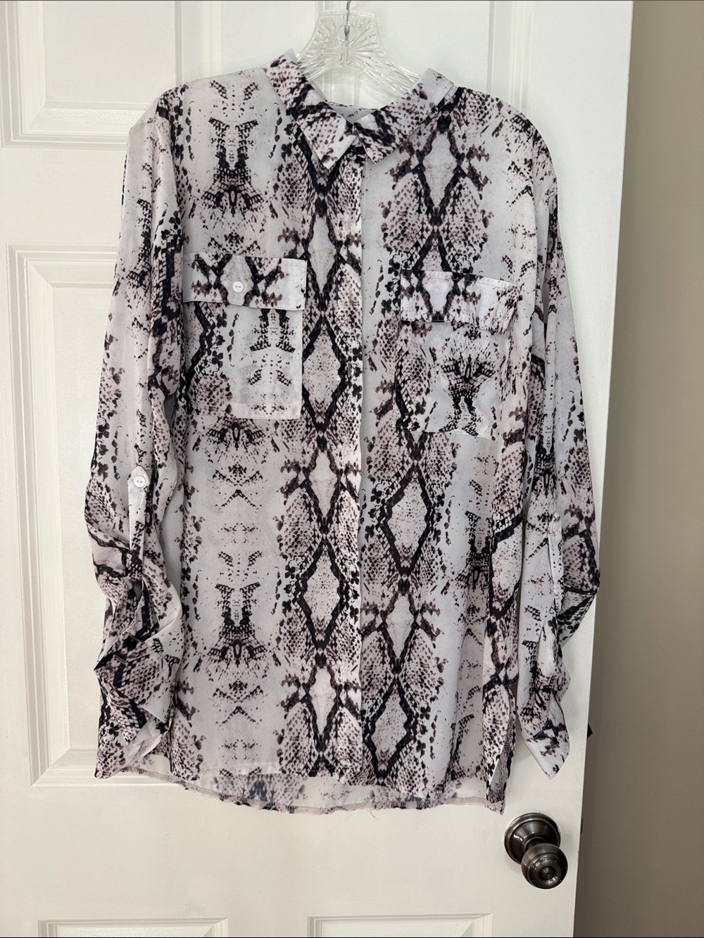 Women’s Snake-Print Button-Down Shirt — White/Black